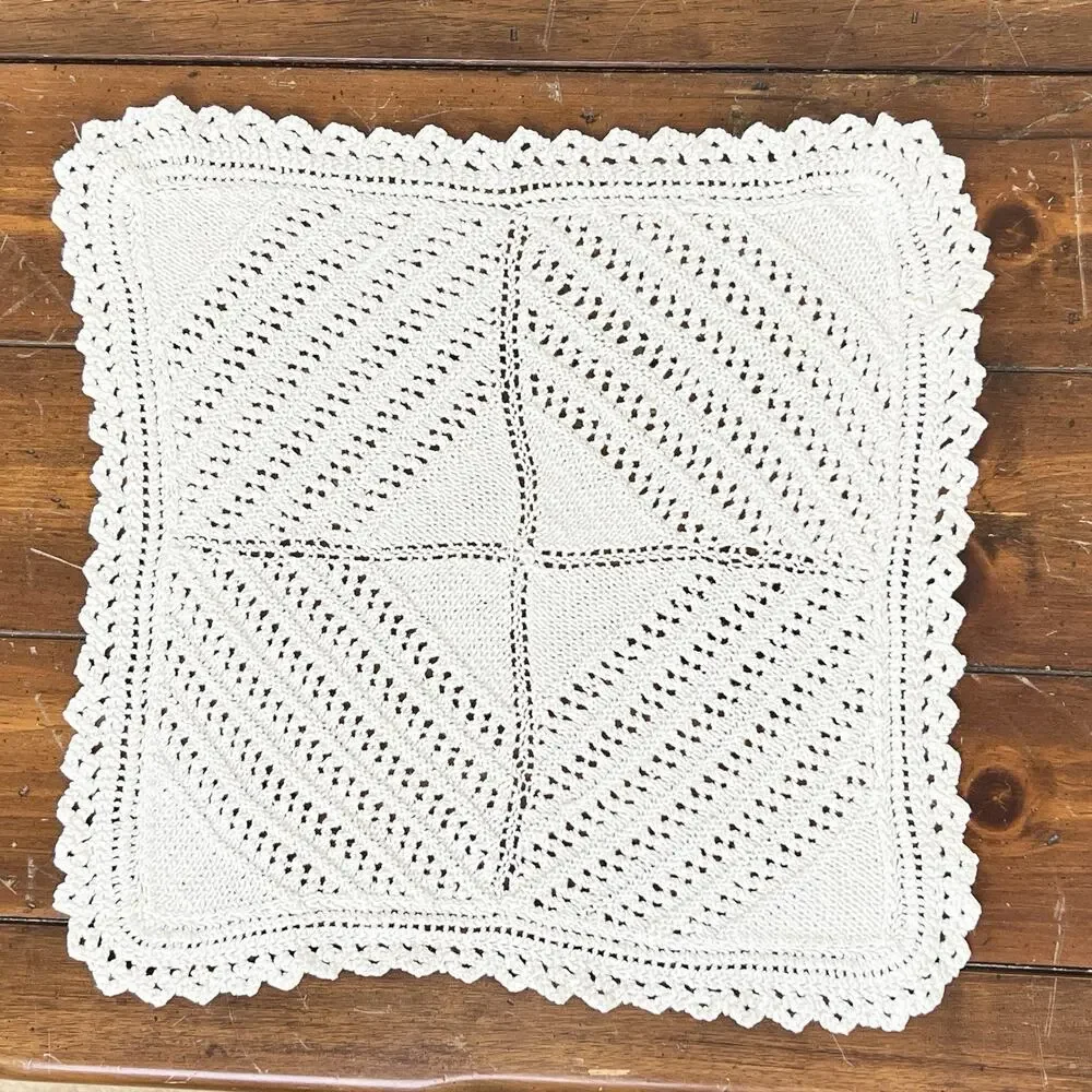 Knitted Lace Doily Off White Square 13